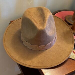 Elegant Tan Wide-Brim Hat with Braided Trim - so cute!